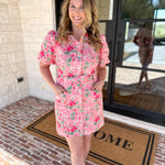 Pink Floral Denim Mini Dress-510 Mini-FATE-July & June Women's Fashion Boutique Located in San Antonio, Texas