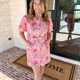 Pink Floral Denim Mini Dress-510 Mini-FATE-July & June Women's Fashion Boutique Located in San Antonio, Texas