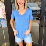 Essential V-Neck Tee - Electric Blue-210 Casual Blouses-ADRIENNE-July & June Women's Fashion Boutique Located in San Antonio, Texas