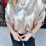 Celebration Blouse - Gold-200 Fashion Blouses-ENTRO-July & June Women's Fashion Boutique Located in San Antonio, Texas