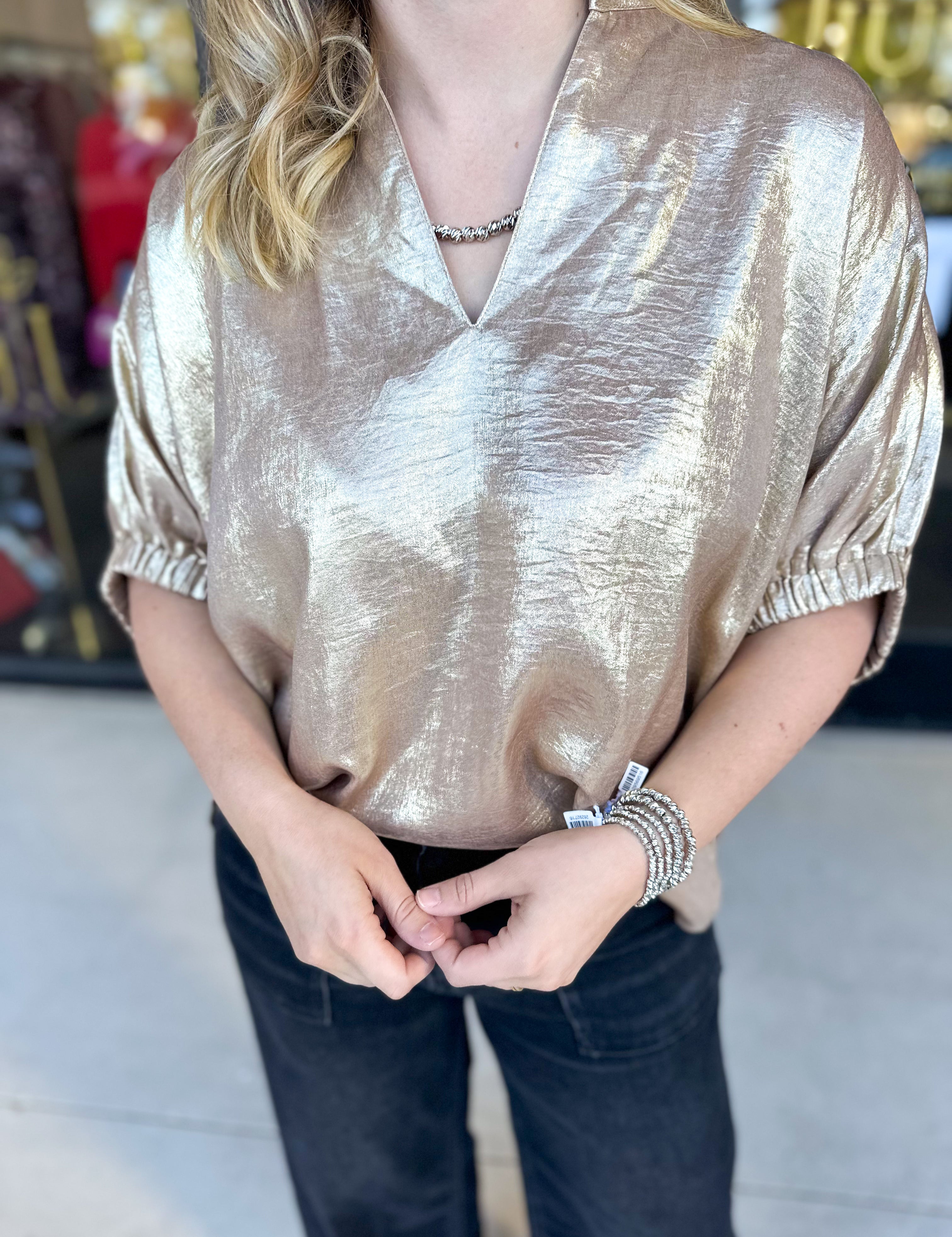 Celebration Blouse - Gold-200 Fashion Blouses-ENTRO-July & June Women's Fashion Boutique Located in San Antonio, Texas
