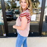 Rust Stripe Blouse-200 Fashion Blouses-ENTRO-July & June Women's Fashion Boutique Located in San Antonio, Texas