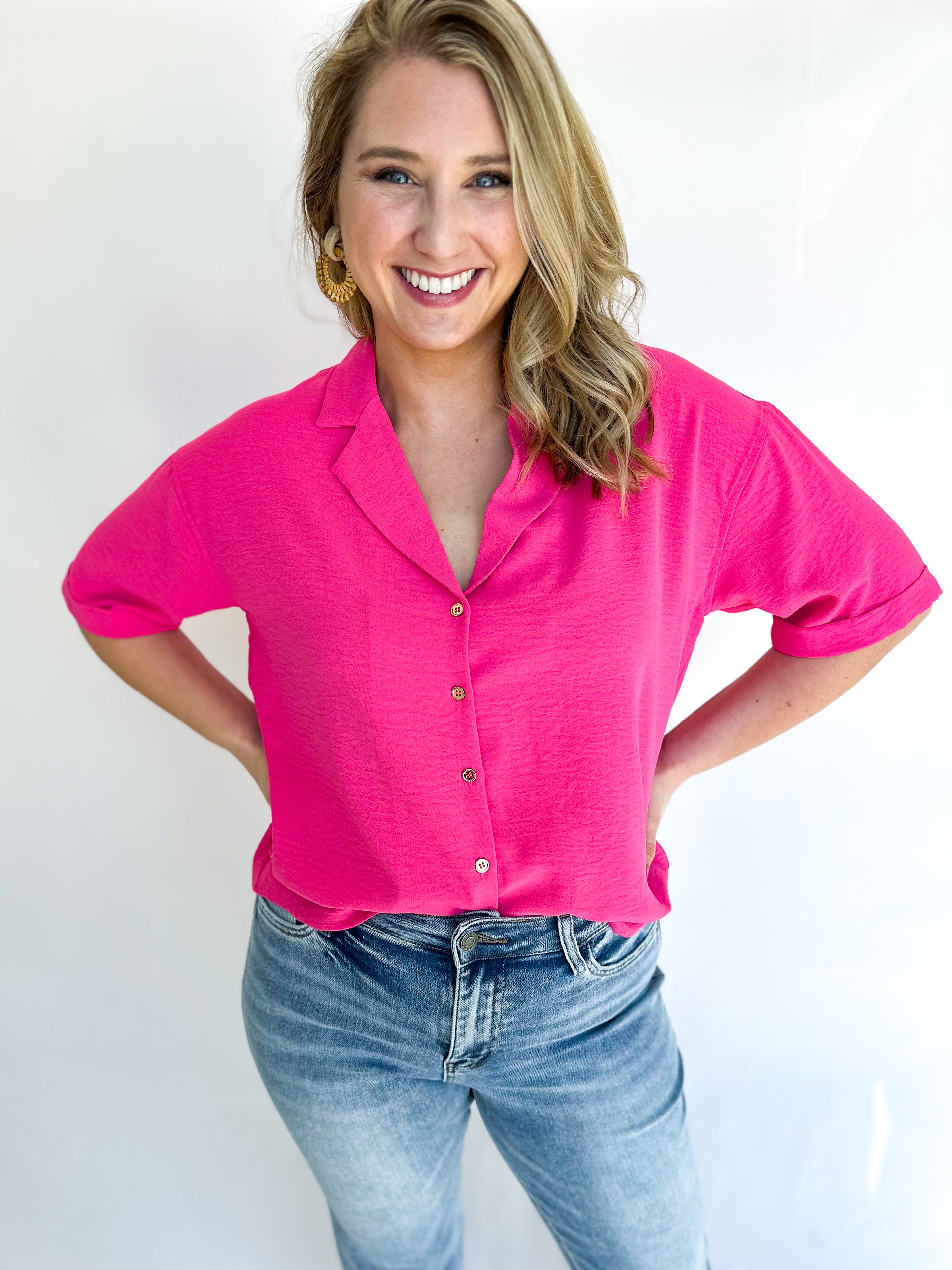 Throw On And Go Blouse - Pink-200 Fashion Blouses-ENTRO-July & June Women's Fashion Boutique Located in San Antonio, Texas