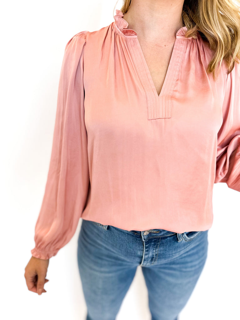 Satin Dreams Long Sleeve Blouse-200 Fashion Blouses-CURRENT AIR CLOTHING-July & June Women's Fashion Boutique Located in San Antonio, Texas