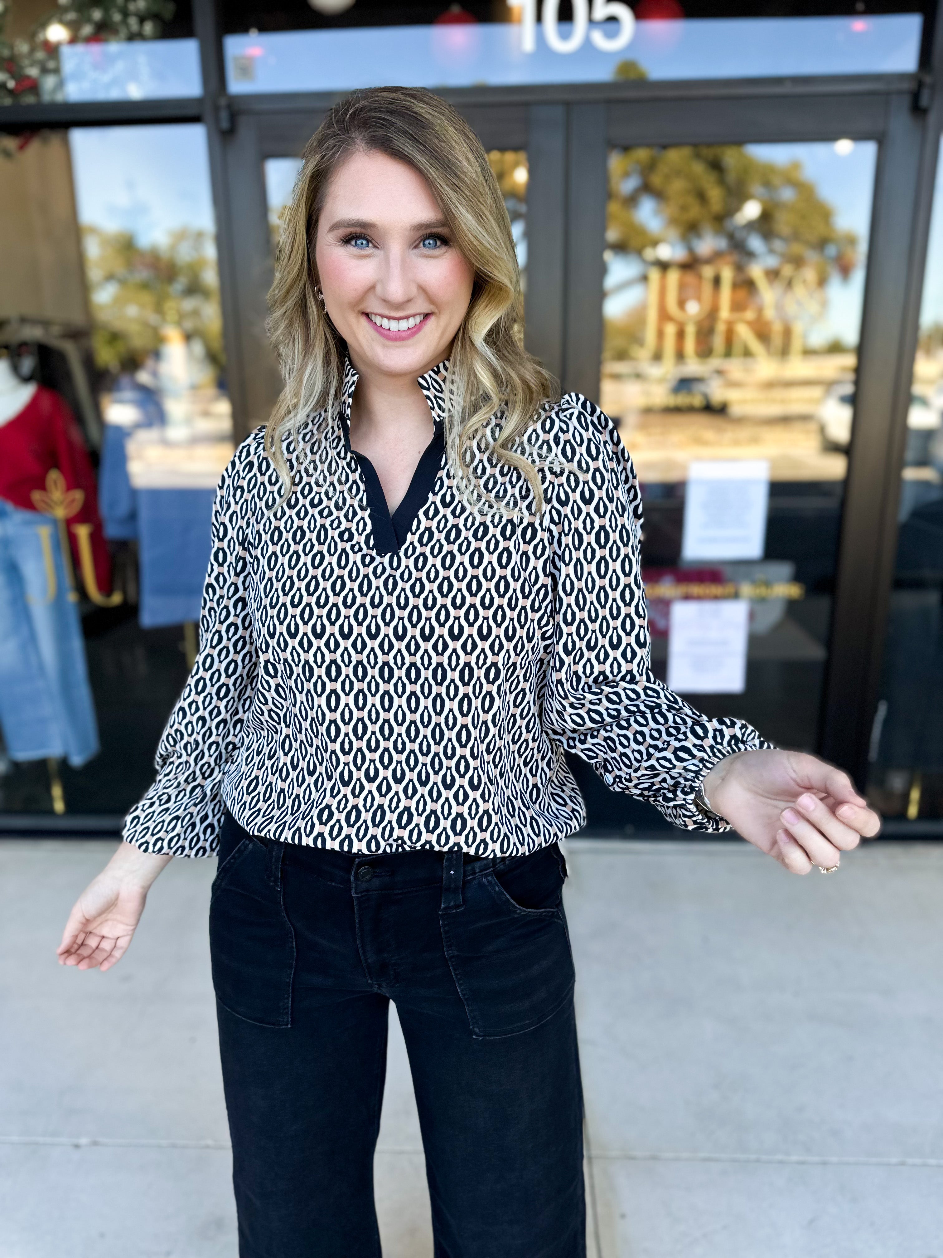 Mary Square- The Kayla High Notes Blouse-200 Fashion Blouses-MARY SQUARE-July & June Women's Fashion Boutique Located in San Antonio, Texas