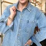 Washed Denim Button Down Shirt - Light Wash-200 Fashion Blouses-BLUIVY-July & June Women's Fashion Boutique Located in San Antonio, Texas