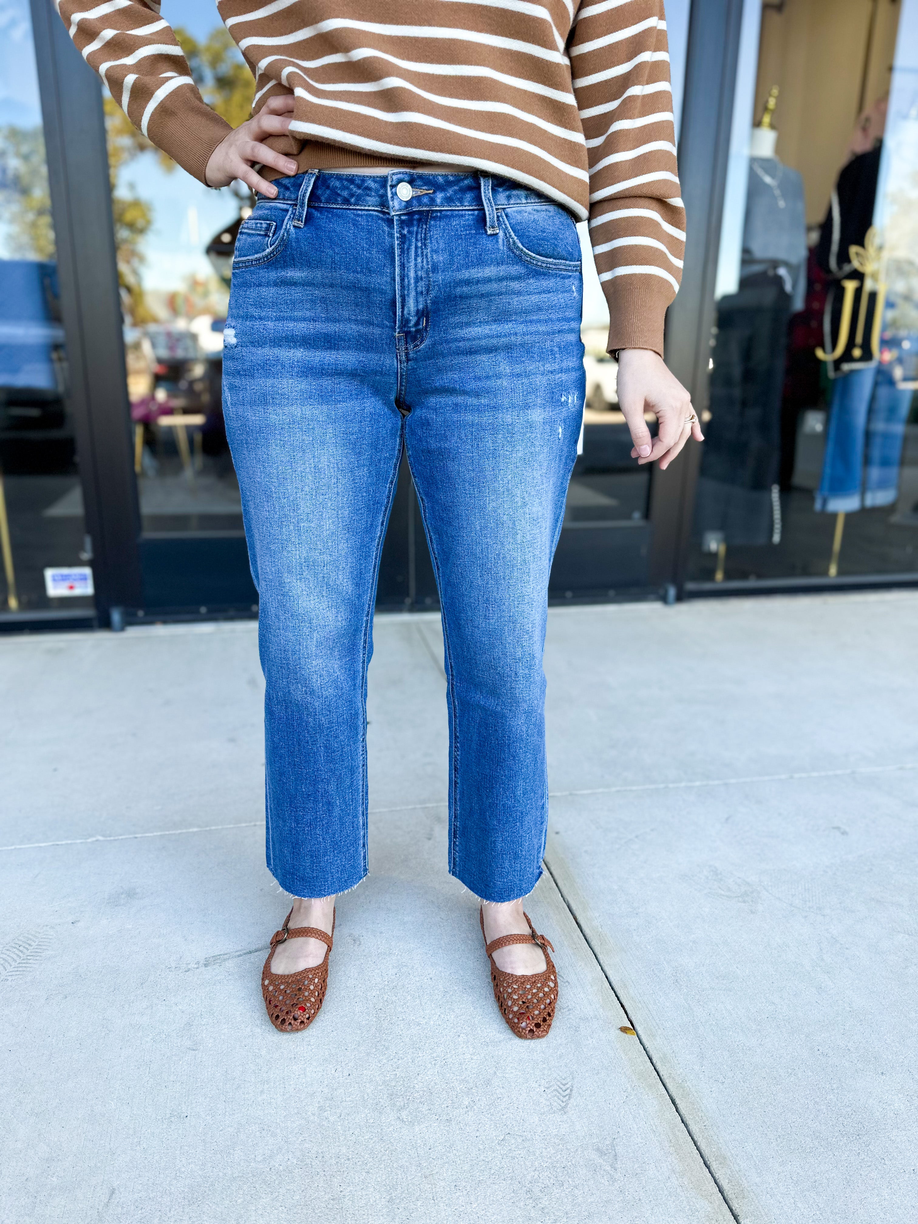 Vervet - Mid Rise Medium Wash Ankle Straight Leg Jean-400 Pants-VEVERT BY FLYING MONKEY-July & June Women's Fashion Boutique Located in San Antonio, Texas