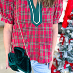 Merry Tartan Blouse-200 Fashion Blouses-ENTRO-July & June Women's Fashion Boutique Located in San Antonio, Texas