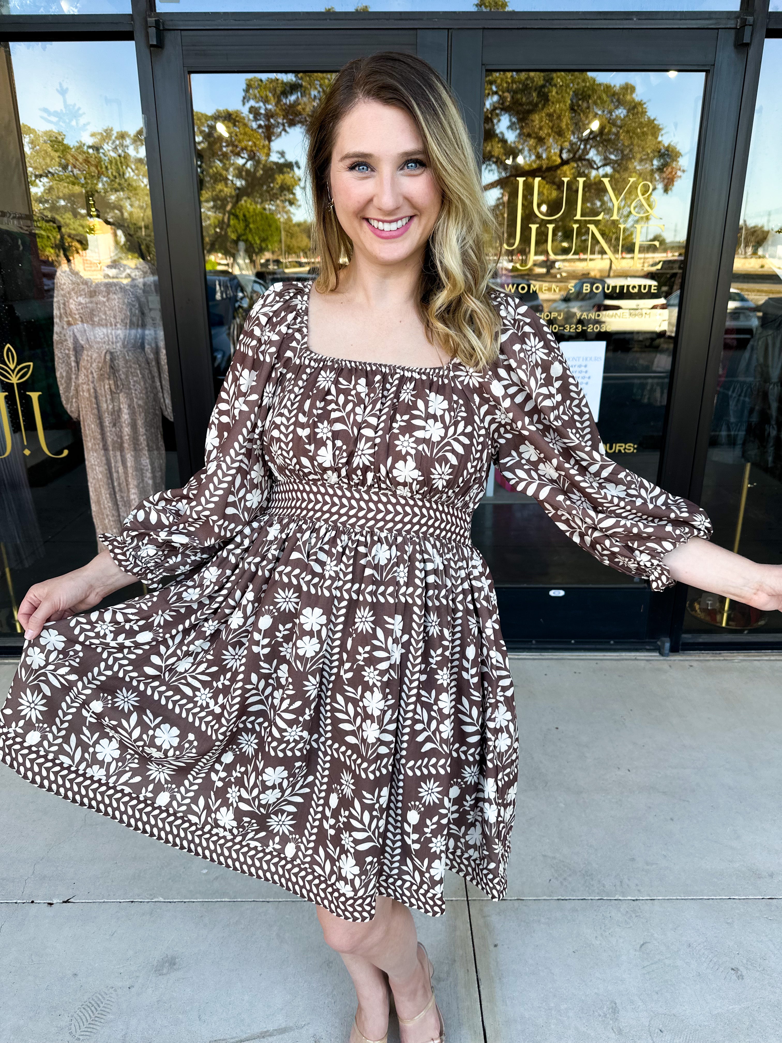 The Wrenlee Mini Dress - Chocolate Brown-510 Mini-POLOGRAM-July & June Women's Fashion Boutique Located in San Antonio, Texas