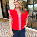 THML - Bold Flutter Sleeve Blouse-200 Fashion Blouses-THML-July & June Women's Fashion Boutique Located in San Antonio, Texas