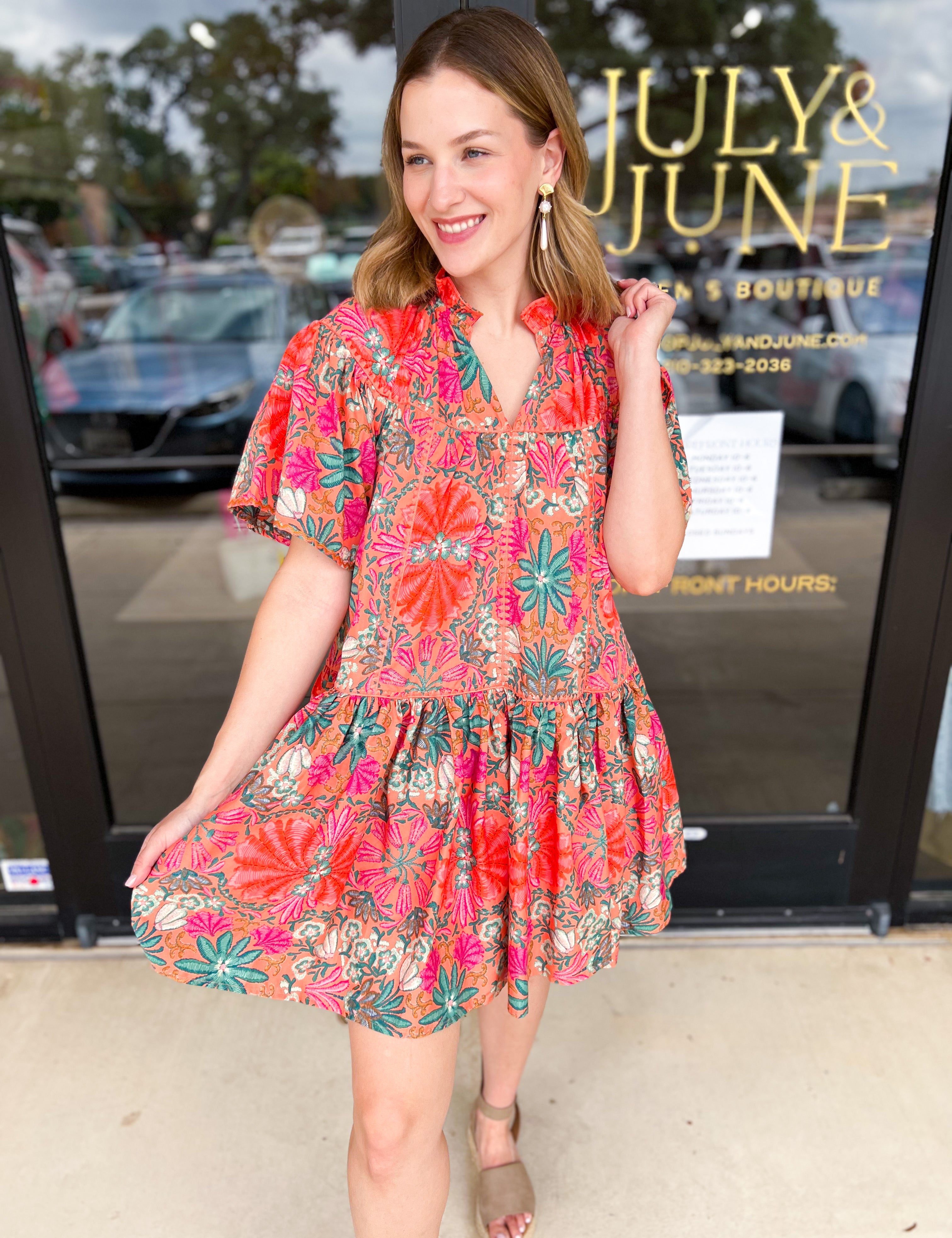 The Carrie Floral Print Mini Dress-510 Mini-OLIVACEOUS-July & June Women's Fashion Boutique Located in San Antonio, Texas