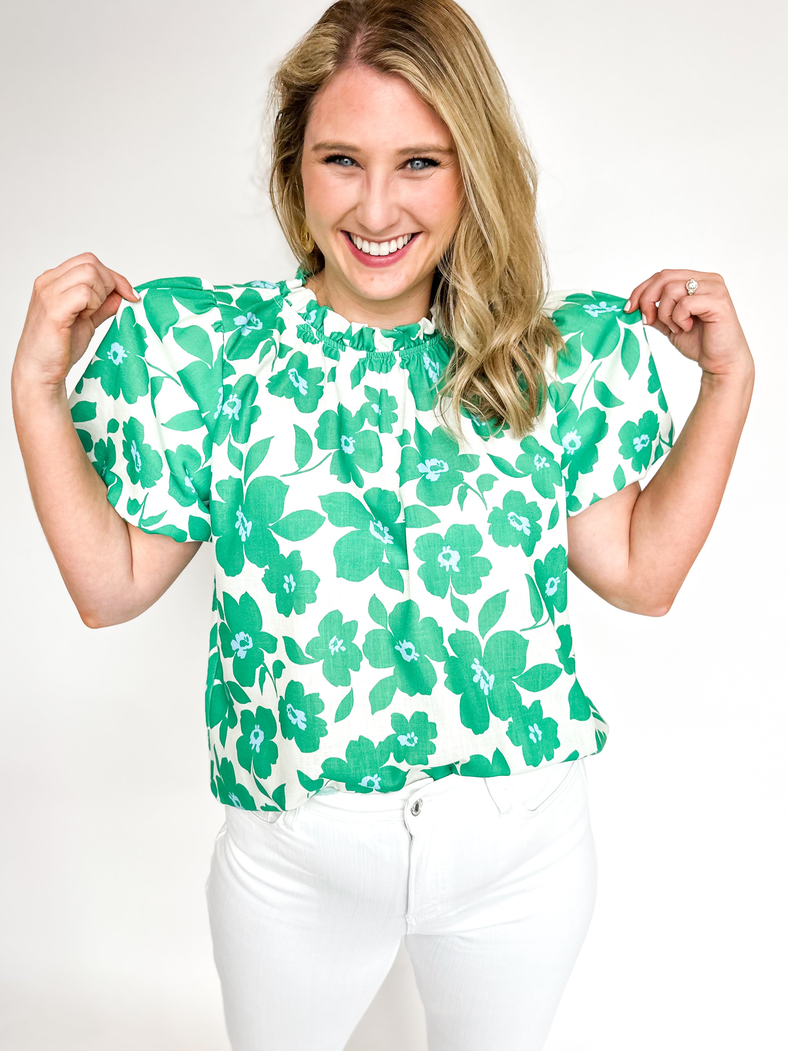 Kelly Floral Blouse-200 Fashion Blouses-JODIFL-July & June Women's Fashion Boutique Located in San Antonio, Texas