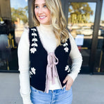 Mauve & Black Knit Floral Vest-600 Outerwear-LISTICLE-July & June Women's Fashion Boutique Located in San Antonio, Texas