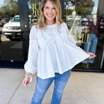 The Lace Details Blouse Long Sleeve - Ivory-200 Fashion Blouses-FATE-July & June Women's Fashion Boutique Located in San Antonio, Texas