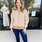 Casual Cool Henley Long Sleeve - Tan-210 Casual Blouses-POLOGRAM-July & June Women's Fashion Boutique Located in San Antonio, Texas