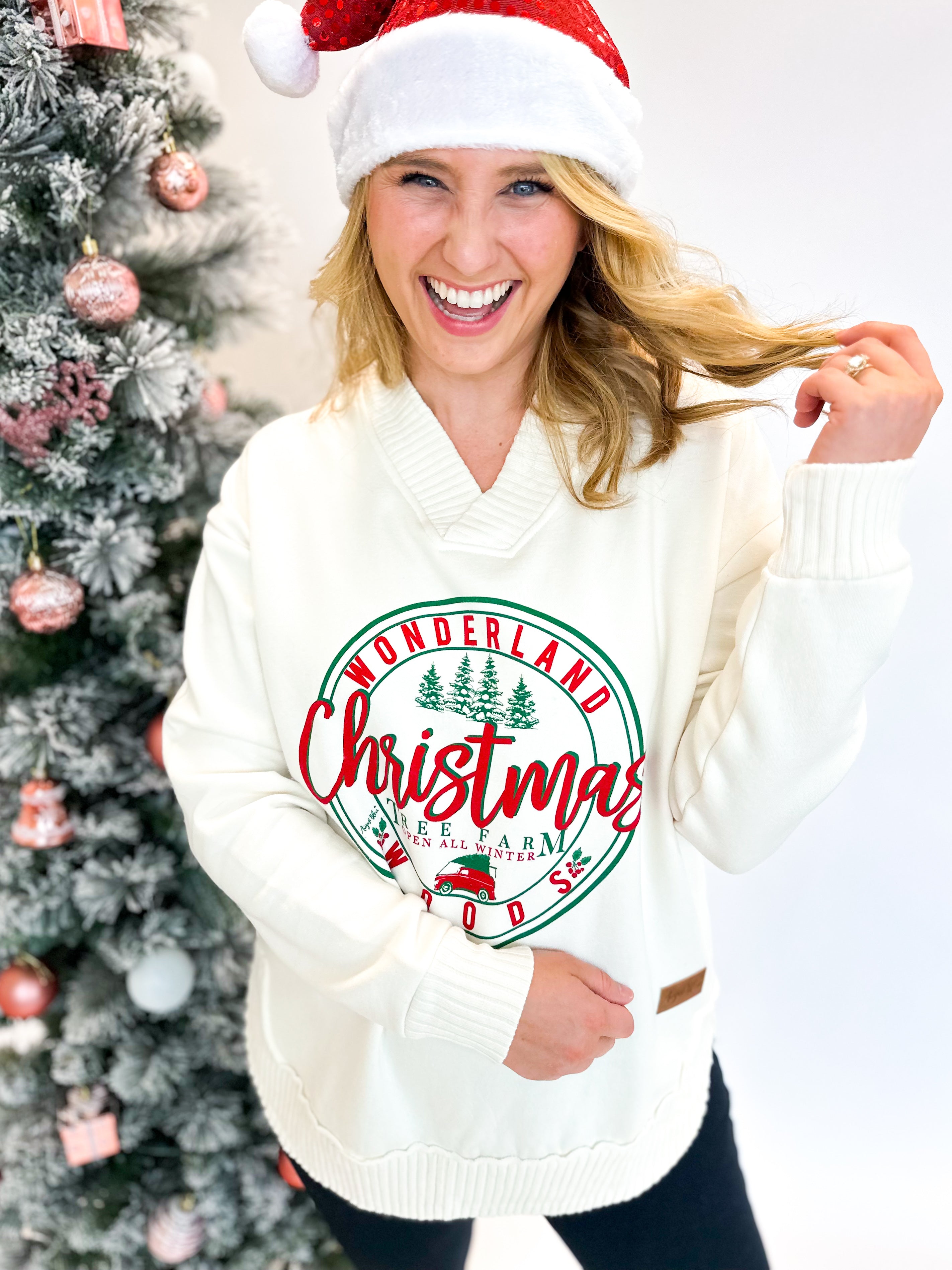 Tree Farm Christmas Pullover Sweatshirt-AUGUST BLEU-July & June Women's Fashion Boutique Located in San Antonio, Texas
