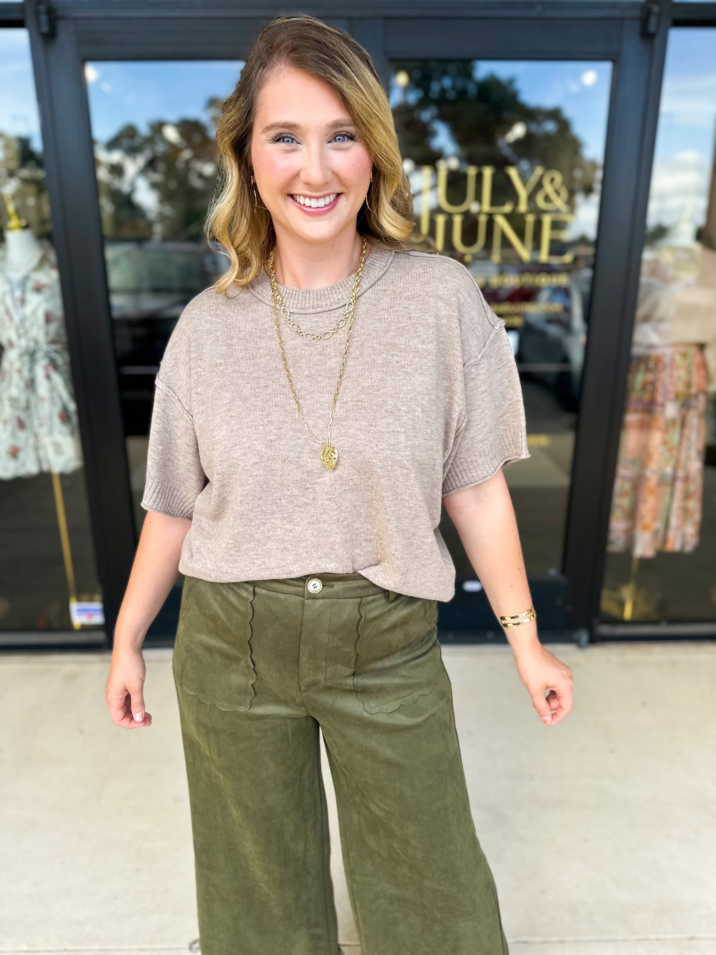 The Ella Knit Sweater Top - Mocha-230 Sweaters/Cardis-JODIFL-July & June Women's Fashion Boutique Located in San Antonio, Texas