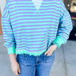 Seafoam Striped Long Sleeve Top-210 Casual Blouses-VEVERET CLOTHING-July & June Women's Fashion Boutique Located in San Antonio, Texas