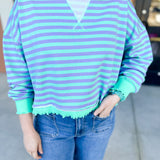 Seafoam Striped Long Sleeve Top-210 Casual Blouses-VEVERET CLOTHING-July & June Women's Fashion Boutique Located in San Antonio, Texas
