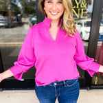 Mary Square - Jocelyn Blouse - Hot Pink-200 Fashion Blouses-MARY SQUARE-July & June Women's Fashion Boutique Located in San Antonio, Texas