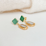 Easton Elle - Green Rectangle Pearl Earrings