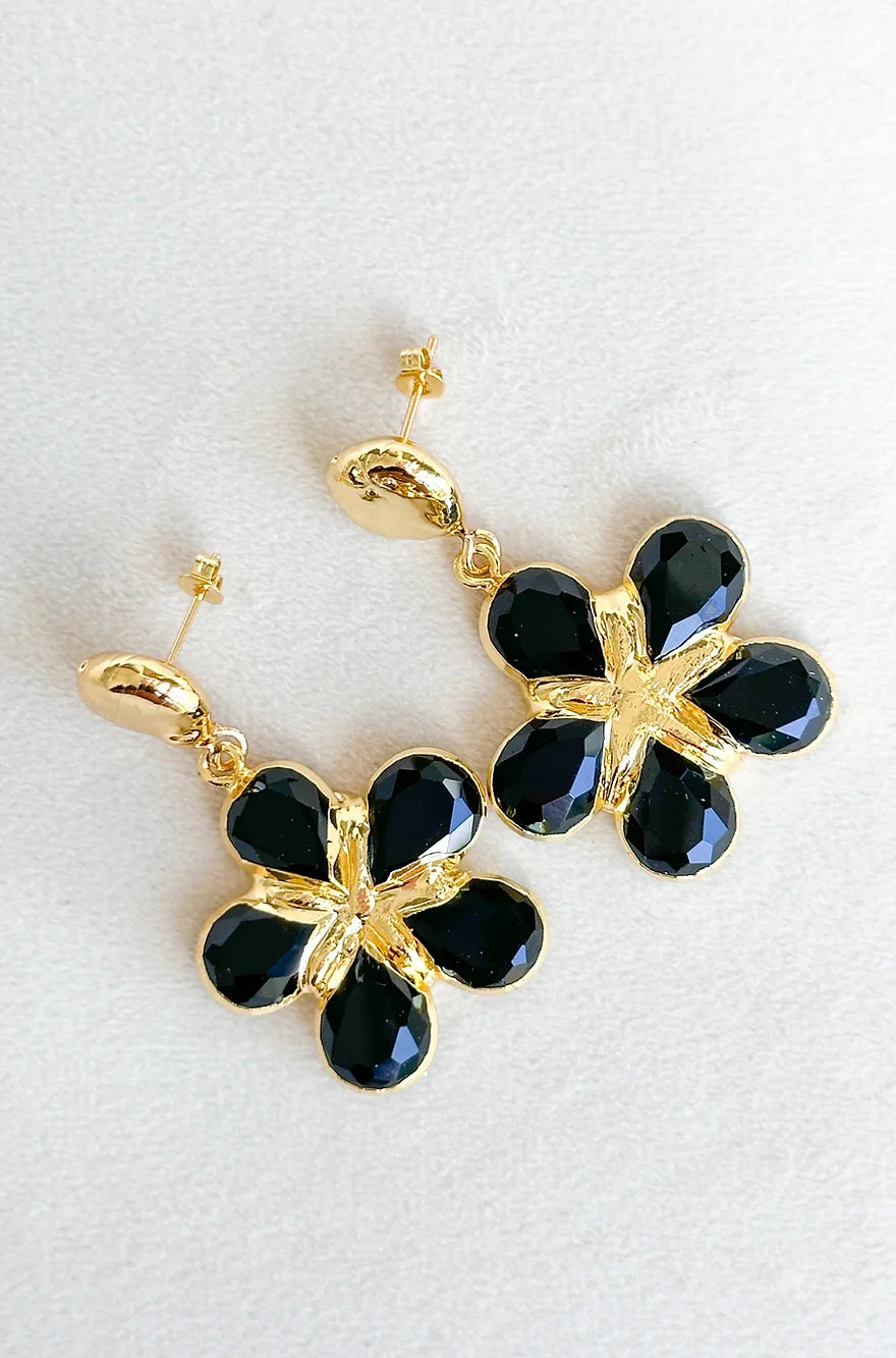 Easton Elle - Black Flower Earrings-110 Jewelry & Hair-Easton Elle-July & June Women's Fashion Boutique Located in San Antonio, Texas