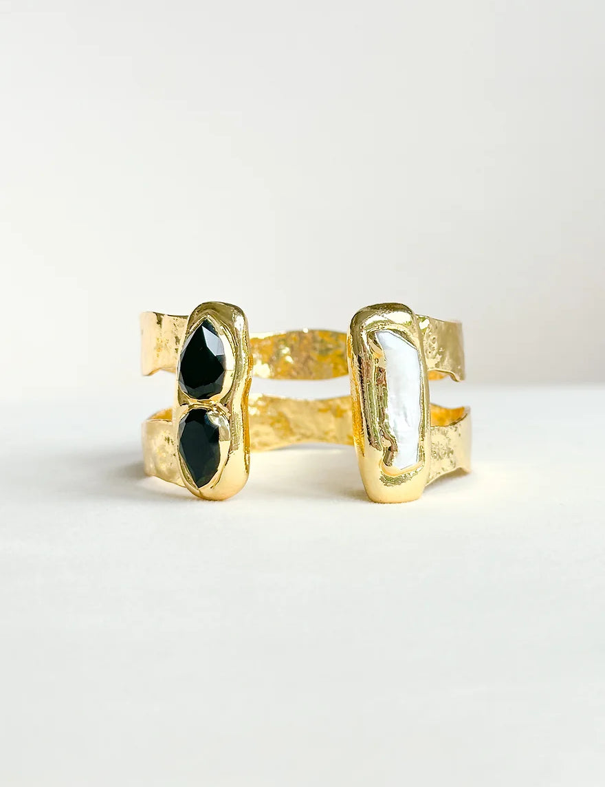 Easton Elle - Black and Pearl Double Cuff-110 Jewelry & Hair-Easton Elle-July & June Women's Fashion Boutique Located in San Antonio, Texas
