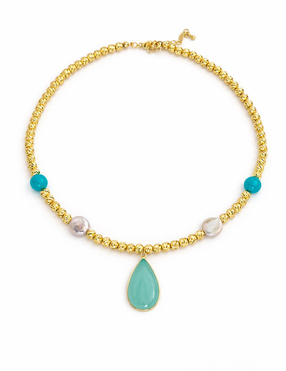 Easton Elle - Beam Multi Stone Necklace w/ Pendant - Gold-110 Jewelry & Hair-Easton Elle-July & June Women's Fashion Boutique Located in San Antonio, Texas