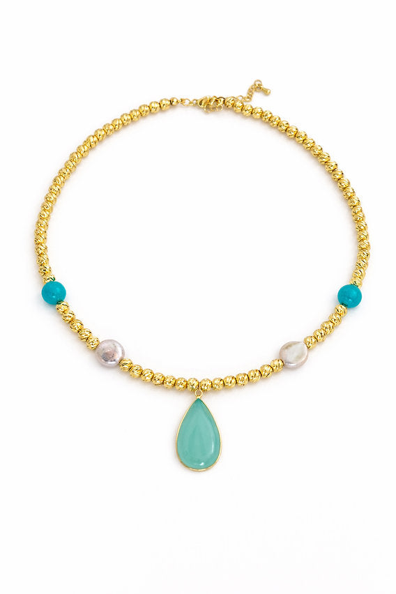 Easton Elle - Beam Multi Stone Necklace w/ Pendant - Gold-110 Jewelry & Hair-Easton Elle-July & June Women's Fashion Boutique Located in San Antonio, Texas