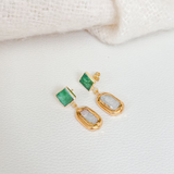 Easton Elle - Green Rectangle Pearl Earrings