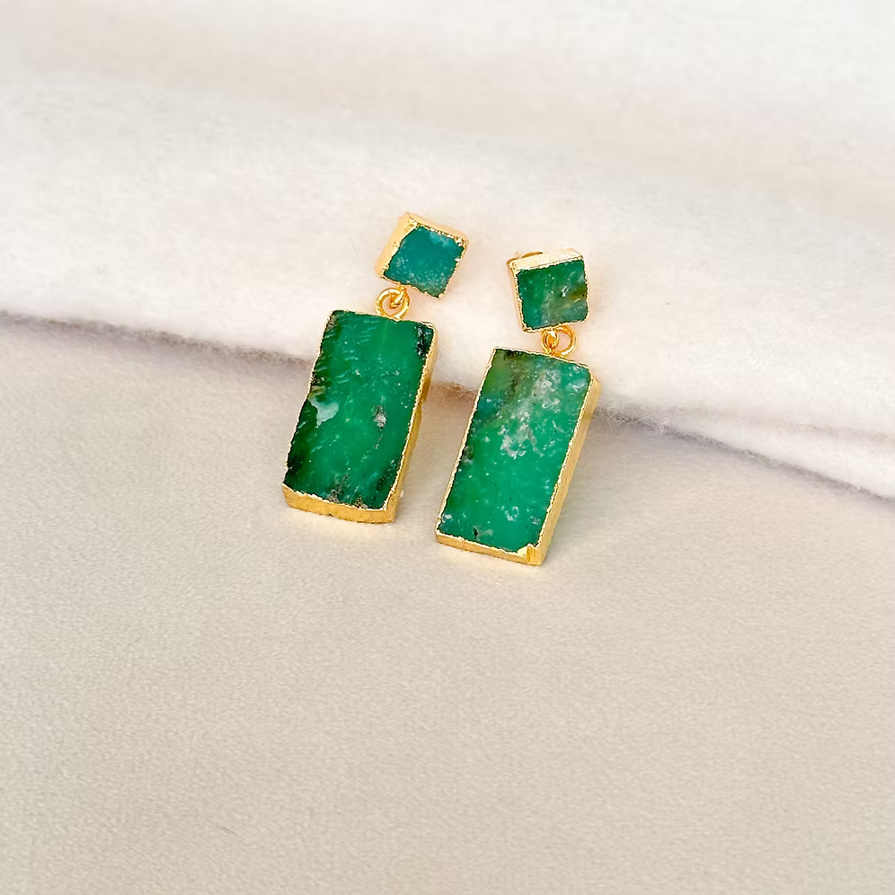 Easton Ell - Green Rectangle Earrings-110 Jewelry & Hair-Easton Elle-July & June Women's Fashion Boutique Located in San Antonio, Texas