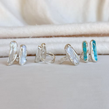 Easton Elle - Linear Doubled Ring - Pearl - Silver