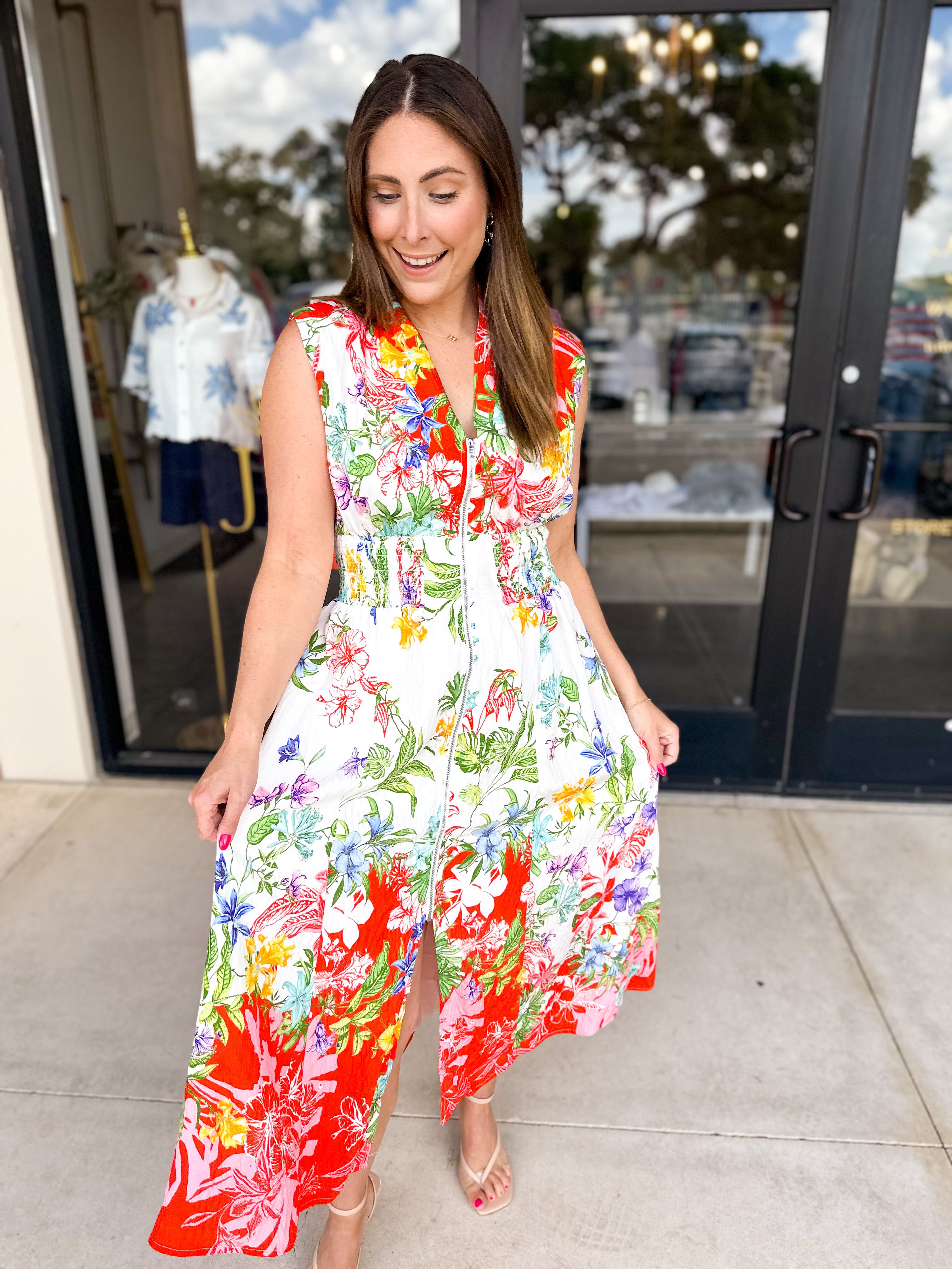 Vibrant Petals Midi Dress-500 Midi-FATE-July & June Women's Fashion Boutique Located in San Antonio, Texas