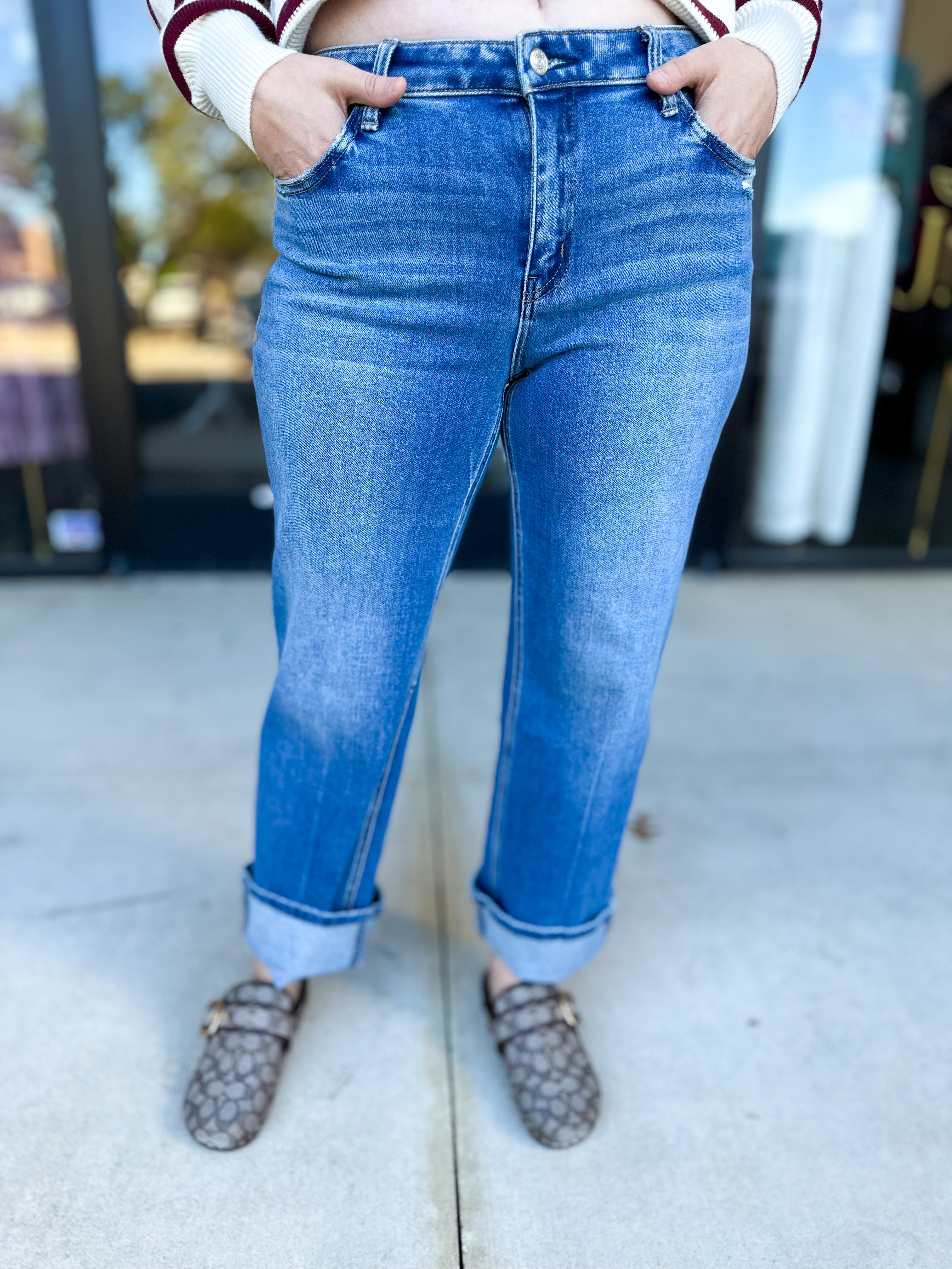 Vervet - Mid Rise Ankle Cuffed Jeans-400 Pants-VEVERT BY FLYING MONKEY-July & June Women's Fashion Boutique Located in San Antonio, Texas