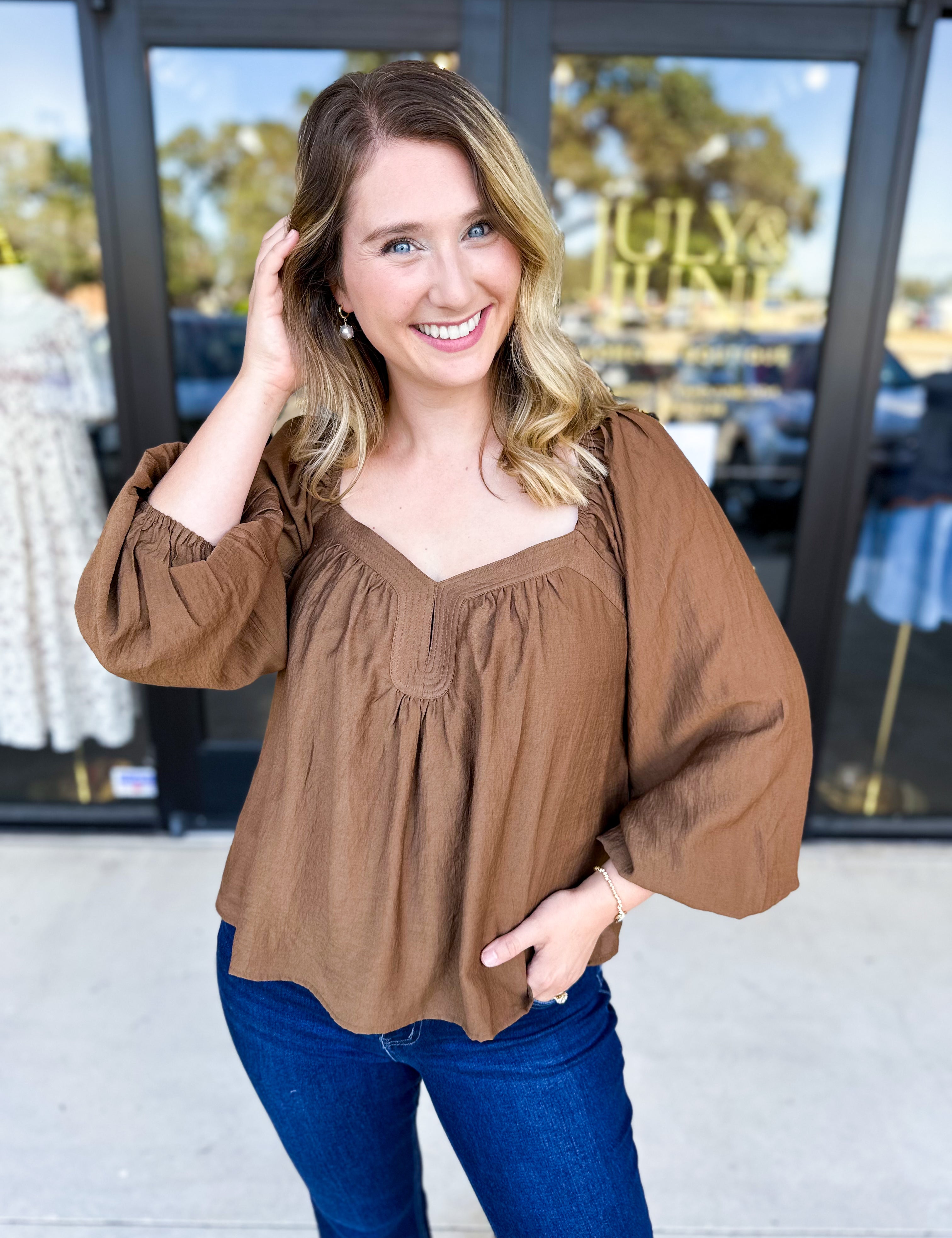 Sweetheart Neck Blouse-200 Fashion Blouses-ABLE-July & June Women's Fashion Boutique Located in San Antonio, Texas