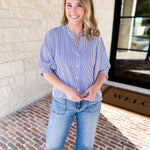 Stripe Dolman Blouse - Navy-200 Fashion Blouses-ALLIE ROSE-July & June Women's Fashion Boutique Located in San Antonio, Texas