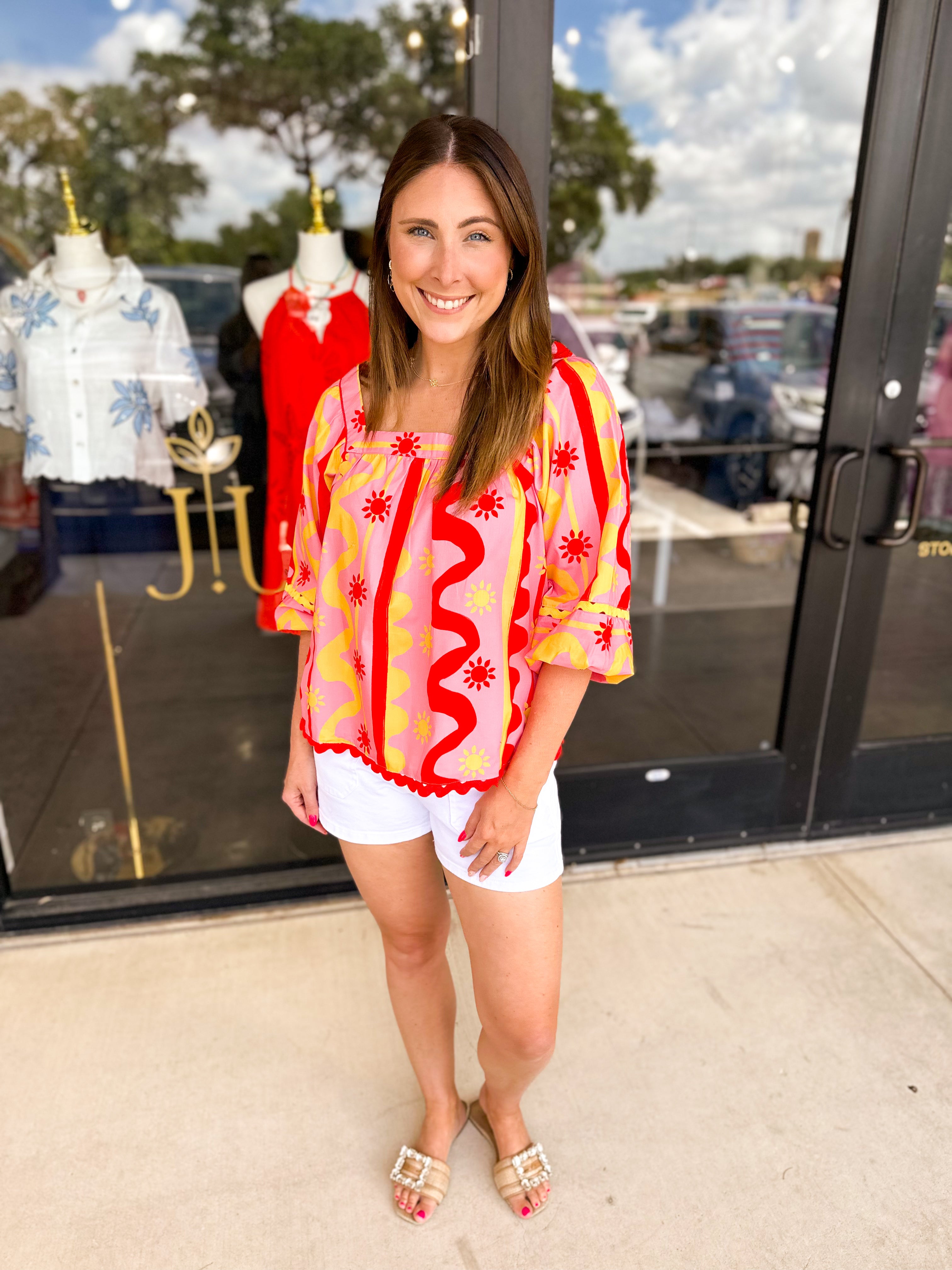 Vibrant Summers Blouse-200 Fashion Blouses-FATE-July & June Women's Fashion Boutique Located in San Antonio, Texas