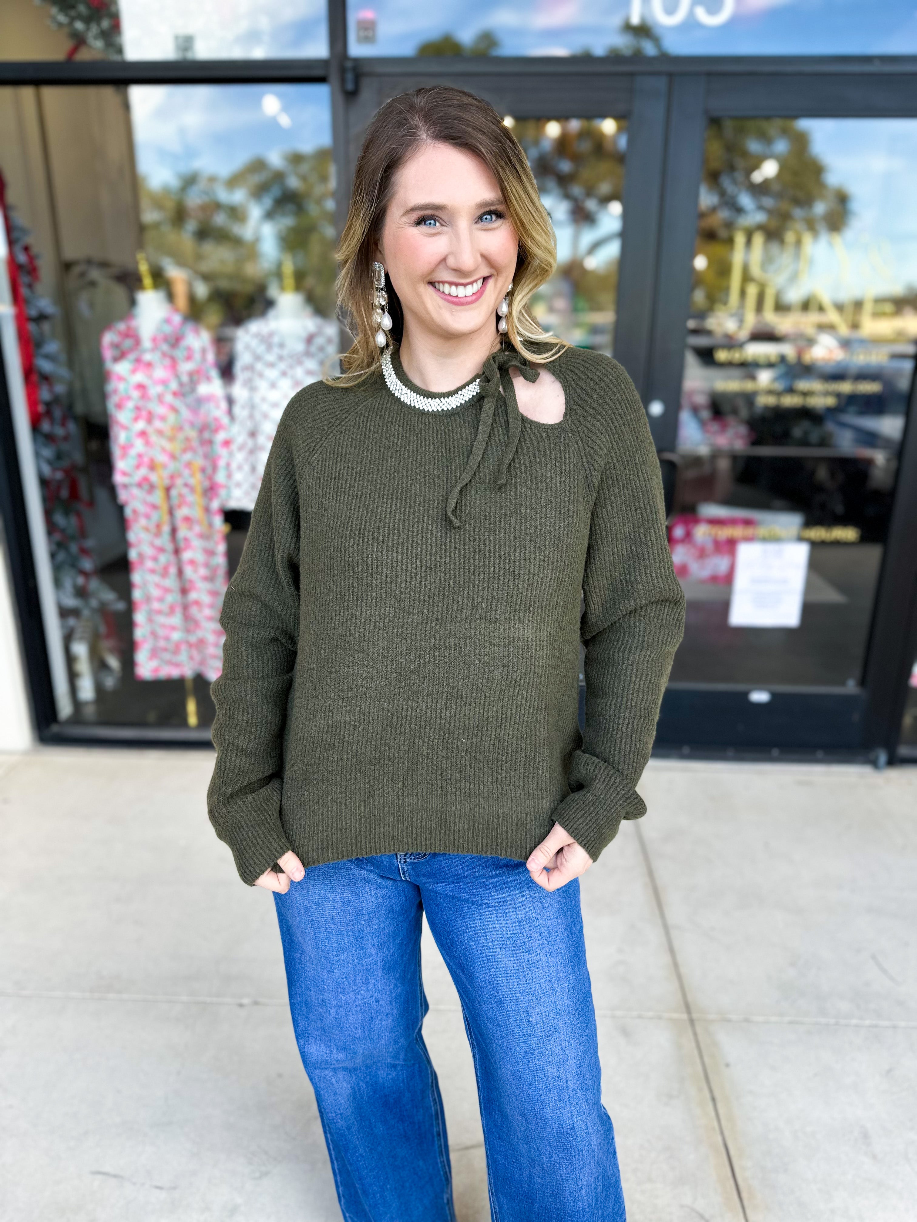 THML - The Chloe Rhinestone Detail Sweater-230 Sweaters/Cardis-THML-July & June Women's Fashion Boutique Located in San Antonio, Texas