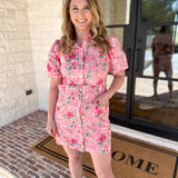 Pink Floral Denim Mini Dress-510 Mini-FATE-July & June Women's Fashion Boutique Located in San Antonio, Texas