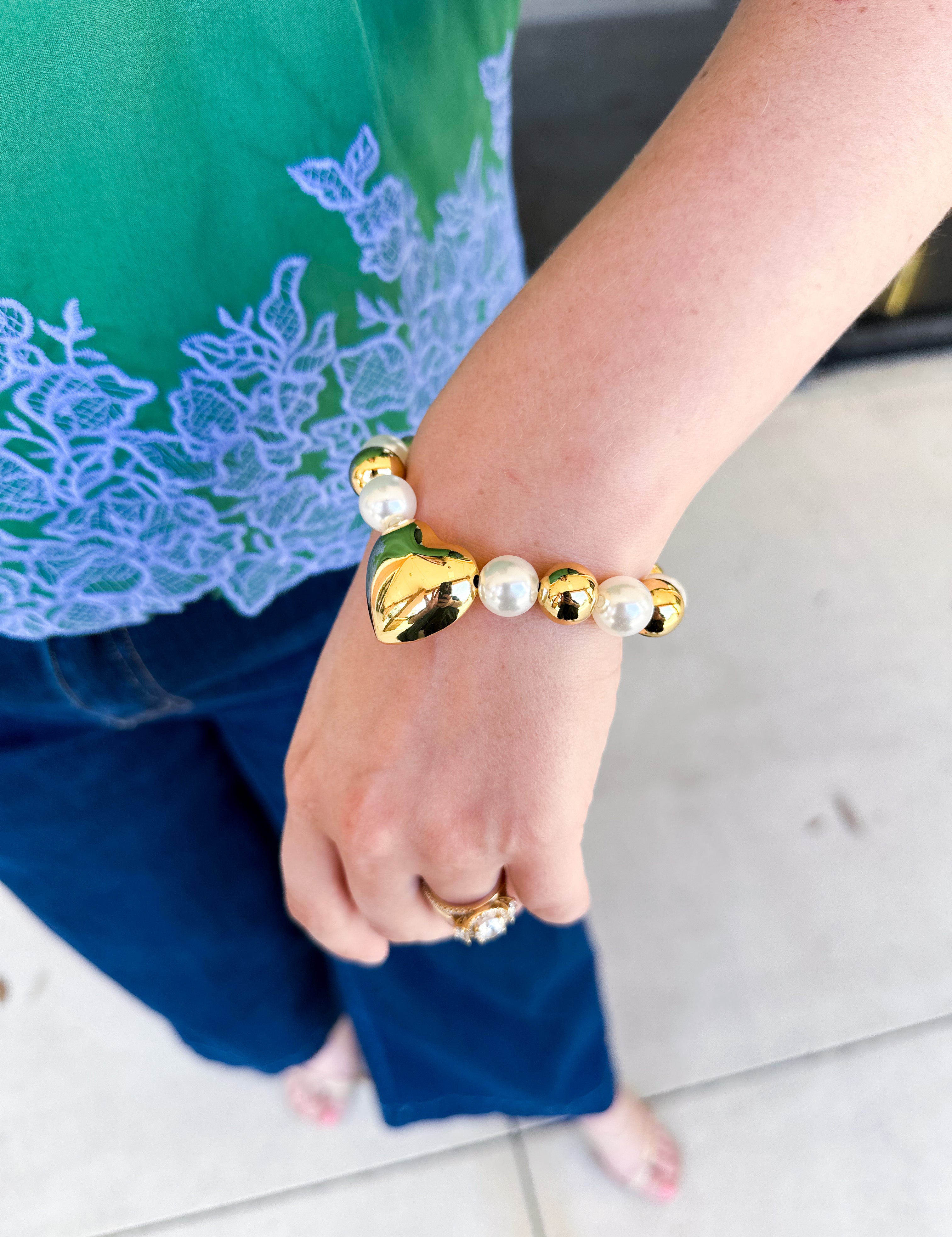 Treasure Jewels - Heart & Pearls Bracelet-110 Jewelry & Hair-Treasure Jewels-July & June Women's Fashion Boutique Located in San Antonio, Texas