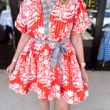 THML - Orange & Blue Mini Dress-510 Mini-THML-July & June Women's Fashion Boutique Located in San Antonio, Texas