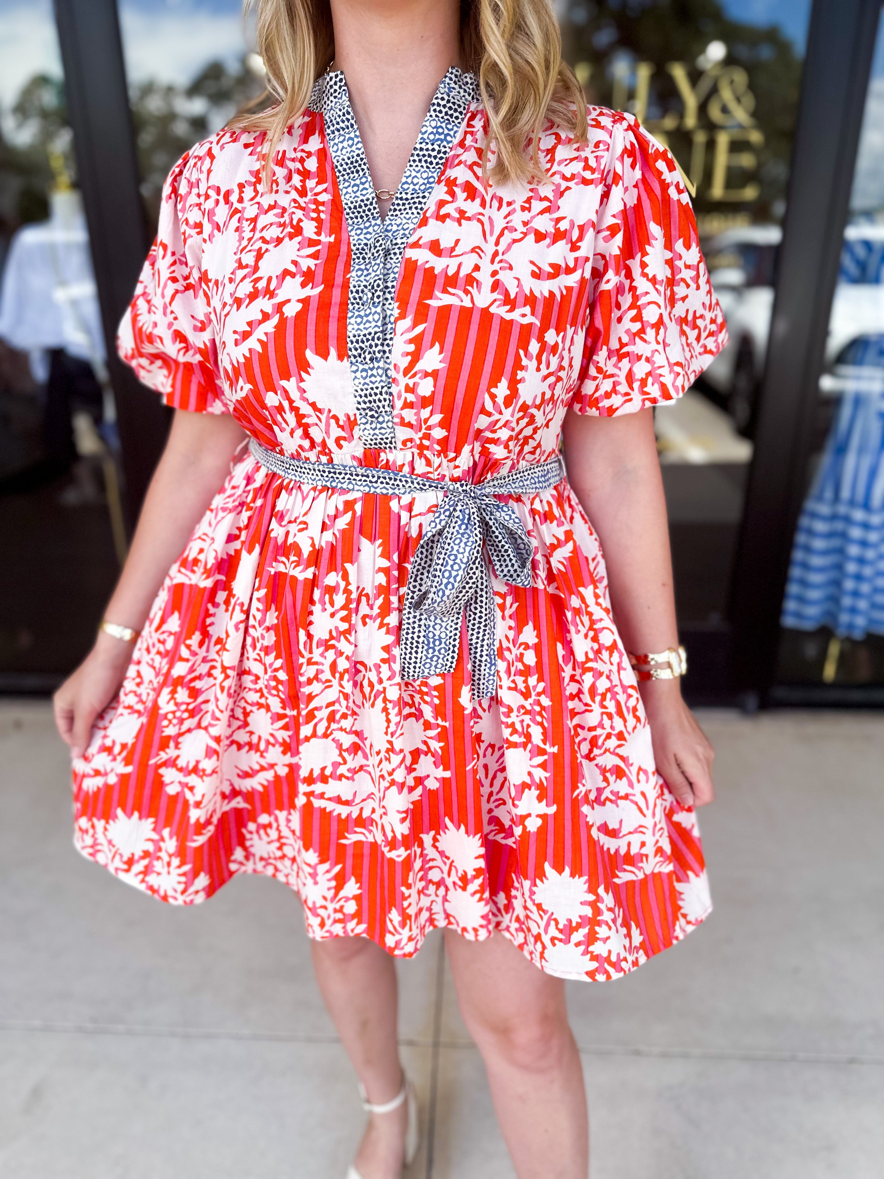 THML - Orange & Blue Mini Dress-510 Mini-THML-July & June Women's Fashion Boutique Located in San Antonio, Texas