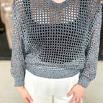 Foil Knit Sweater Top - Black Silver-230 Sweaters/Cardis-ALLIE ROSE-July & June Women's Fashion Boutique Located in San Antonio, Texas