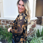 Current Air - Golden Floral Blouse-200 Fashion Blouses-CURRENT AIR CLOTHING-July & June Women's Fashion Boutique Located in San Antonio, Texas