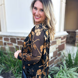 Current Air - Golden Floral Blouse-200 Fashion Blouses-CURRENT AIR CLOTHING-July & June Women's Fashion Boutique Located in San Antonio, Texas