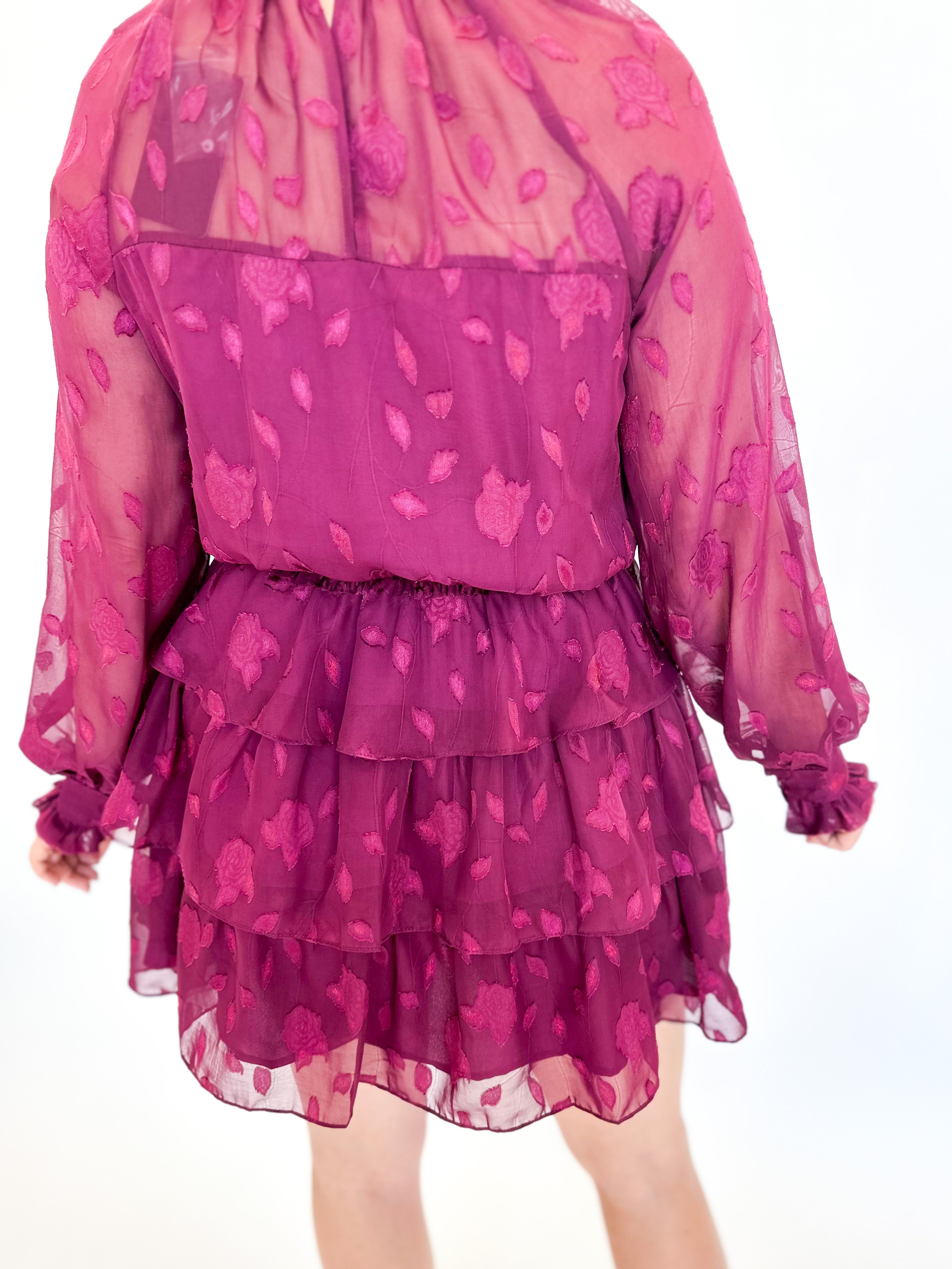 Merlot Sheer Romance Mini Dress-510 Mini-FATE-July & June Women's Fashion Boutique Located in San Antonio, Texas