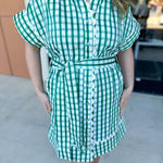 THML - Kelly Green Gingham Mini Dress-510 Mini-THML-July & June Women's Fashion Boutique Located in San Antonio, Texas