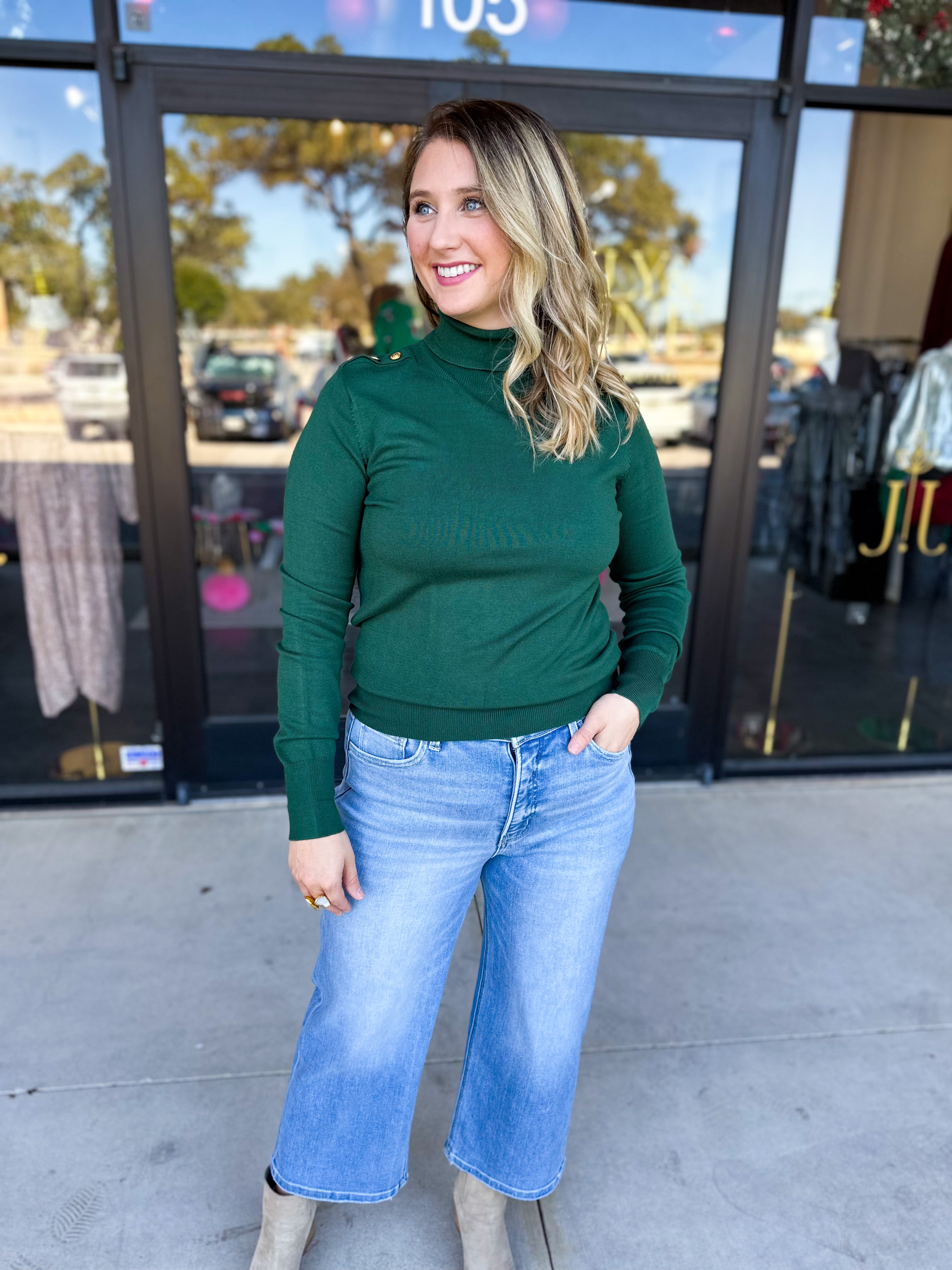 Classic Turtleneck Sweater Top - Hunter Green-230 Sweaters/Cardis-SKIES ARE BLUE-July & June Women's Fashion Boutique Located in San Antonio, Texas