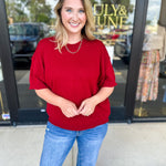 The Ella Knit Sweater Top - Burgundy-230 Sweaters/Cardis-JODIFL-July & June Women's Fashion Boutique Located in San Antonio, Texas