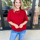 The Ella Knit Sweater Top - Burgundy-230 Sweaters/Cardis-JODIFL-July & June Women's Fashion Boutique Located in San Antonio, Texas